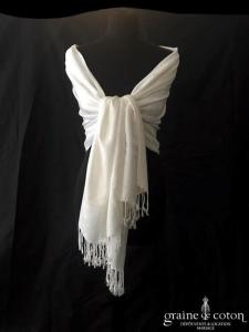Création - Étole façon pashmina en coton ivoire clair