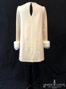 Delphine Manivet - Robe courte trapèze en crêpe de laine ivoire foncé