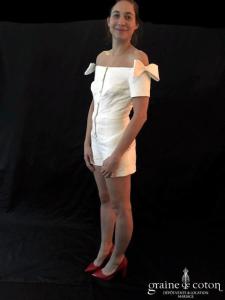 Delphine Manivet - Combi short courte ivoire clair à encolure bateau