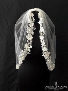 Sunny Mariages - Voile en tulle ivoire bordé de guipure sans rabat avant