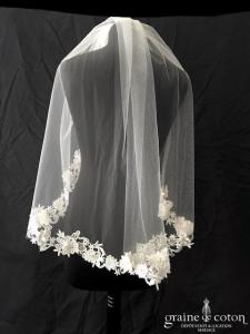 Sunny Mariages - Voile en tulle ivoire bordé de guipure sans rabat avant