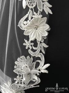 Sunny Mariages - Voile en tulle ivoire bordé de guipure sans rabat avant