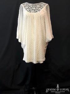 Delphine Manivet - Robe courte ou tunique en tulle plumetis champagne et dentelle façon vintage