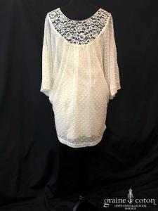 Delphine Manivet - Robe courte ou tunique en tulle plumetis champagne et dentelle façon vintage