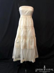 Delphine Manivet - Robe mi longue en coton et dentelle ivoire