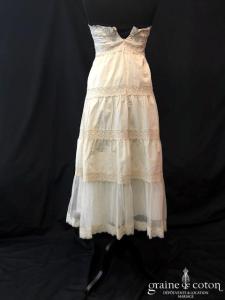 Delphine Manivet - Robe mi longue en coton et dentelle ivoire