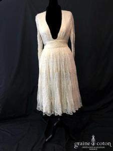 Delphine Manivet - Robe mi longue en dentelle ivoire