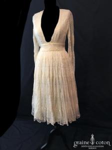 Delphine Manivet - Robe mi longue en dentelle ivoire