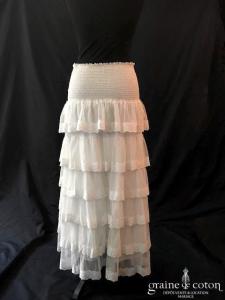 Delphine Manivet - Jupe mi longue en volants de voile de coton blanc