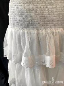 Delphine Manivet - Jupe mi longue en volants de voile de coton blanc