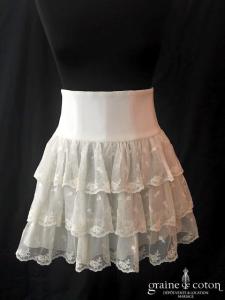 Delphine Manivet - Jupe courte en volants de dentelle ivoire