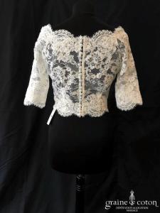 Bianco Evento - Boléro long encolure bateau à manches 3/4 en dentelle ivoire