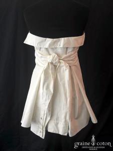 Delphine Manivet - Robe chemise en taffetas de soie ivoire