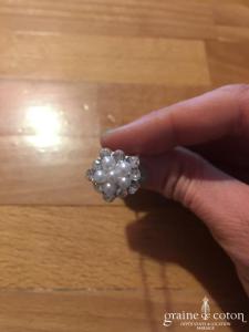 Création - Lot de 12 pics fleurs en perles et strass ivoire et argenté