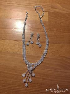 Création - Parure collier et boucles d'oreilles en strass argentés