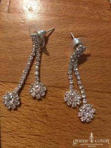 Création - Parure collier et boucles d'oreilles en strass argentés