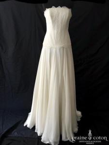 Delphine Manivet - Robe bustier en dentelle et mousseline de soie ivoire