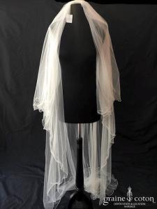 Bianco Evento - Voile double long de 220 cm en soft tulle ivoire surjeté avec strass Swarovski