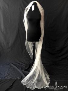 Bianco Evento - Voile simple long de 200 cm en soft tulle ivoire surjeté avec strass Swarovski