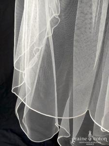 Bianco Evento - Voile double court en soft tulle ivoire surjeté