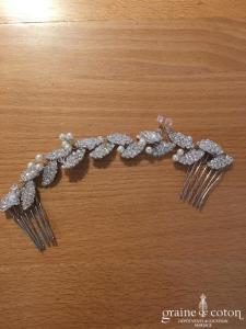 Création - Peigne double tressé argenté et perlé