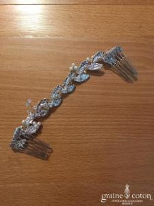 Création - Peigne double tressé argenté et perlé