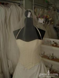 Pronuptia - Voile court ivoire brodé de fil doré