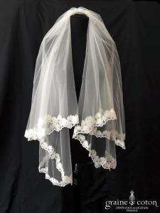 Cosmobella - Voile court en tulle ivoire bordé de dentelle
