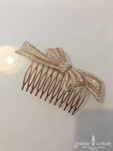 Peigne à cheveux doré noeud avec strass