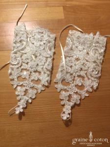 Mitaines courtes en dentelle perlée ivoire