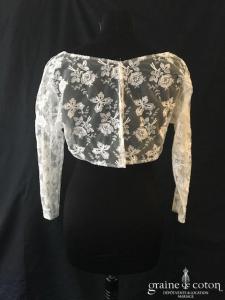 Boléro à manches longues à fermer dans le dos en tulle et broderies ivoire