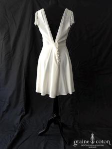 Harpe Paris - Robe courte en crêpe et dentelle ivoire