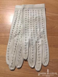 Gants vintage courts en cuir crème foncé