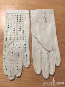 Gants vintage courts en cuir crème foncé