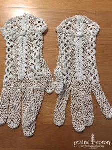 Gants courts en crochet façon dentelle ivoire clair