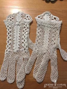 Gants courts en crochet façon dentelle ivoire clair