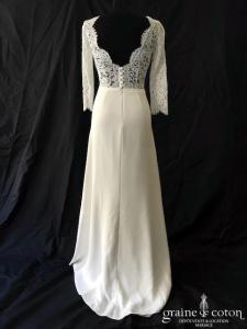 Laure B Gady - Robe en crêpe de soie et dentelle de Calais ivoire clair