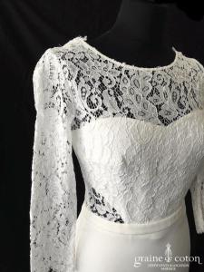 Laure B Gady - Robe en crêpe de soie et dentelle de Calais ivoire clair