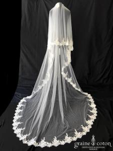 Bajabella - Voile long de 2,50 mètres en tulle ivoire fluide bordé de guipure