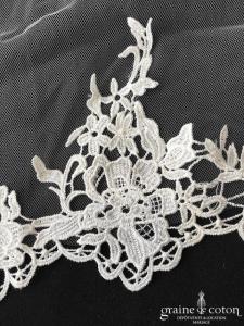 Bajabella - Voile long de 2,50 mètres en tulle ivoire fluide bordé de guipure