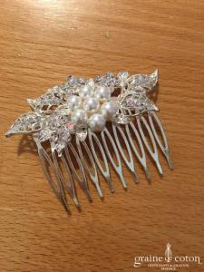 Création - Peigne strass et perle ivoire et argenté