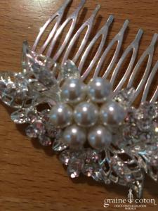 Création - Peigne strass et perle ivoire et argenté