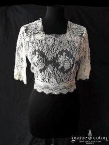 Création - Boléro long en fine dentelle manches 3/4 et dos nu en V