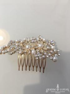 Peigne à cheveux doré fleurs avec strass