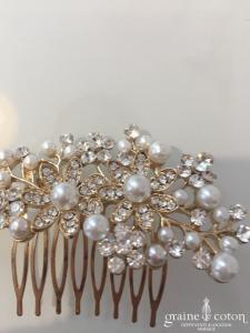 Peigne à cheveux doré fleurs avec strass