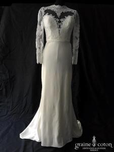 Modeca - Robe sirène fourreau en crêpe de soie et dentelle ivoire