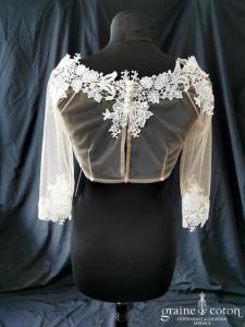 Bianco Evento - Boléro en tulle nude et guipure ivoire