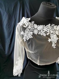 Bianco Evento - Boléro en tulle nude et guipure ivoire
