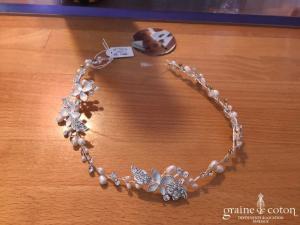 Bianco Evento - Headband fleurs argentées perles et strass