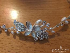 Bianco Evento - Headband fleurs argentées perles et strass